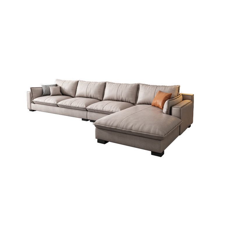 Faux Leather Contemporary Style Square Arm Sectional with Pillows