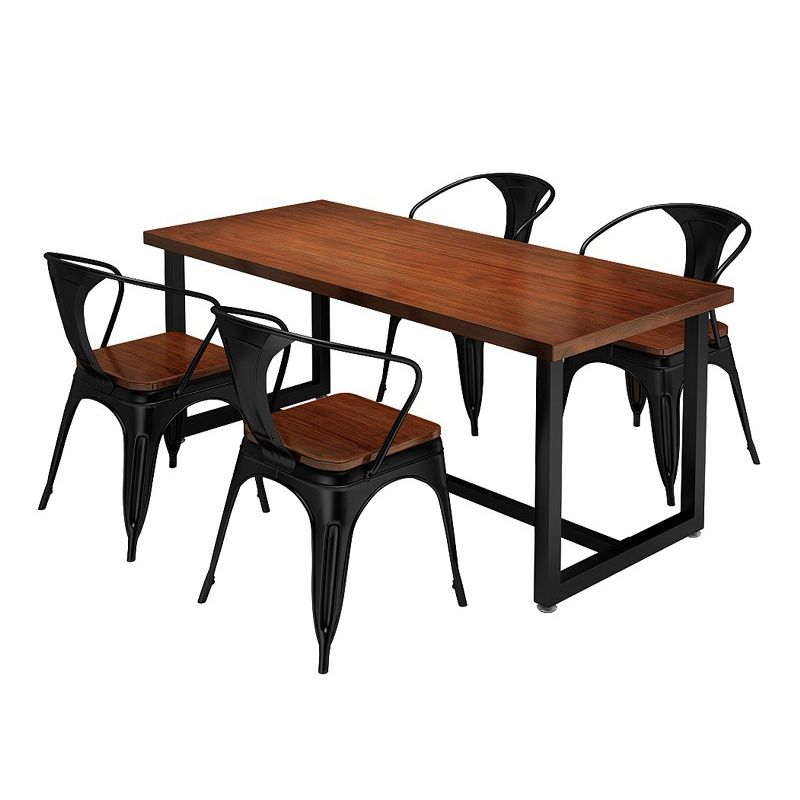 Rectangle Black Base Dining Table Industrial Pine Wood Table for Kitchen