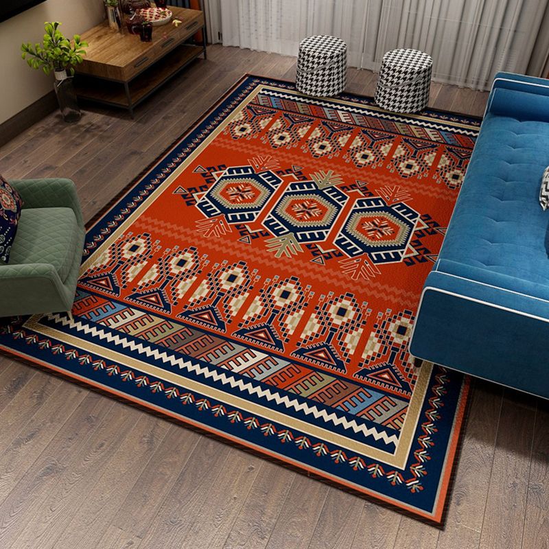 Orange Bohemian Rug Polyester Graphic Rug Non-Slip Backing Rug for Home Decor
