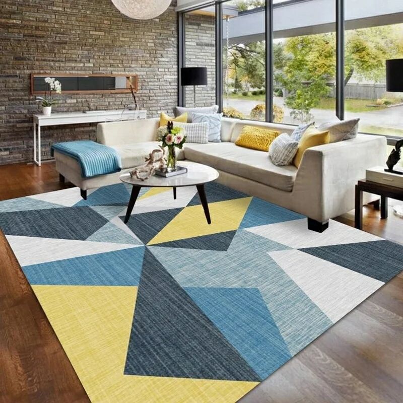 White Modern Rug Polyester Geometric Pattern Rug Washable Rug for Home Decor