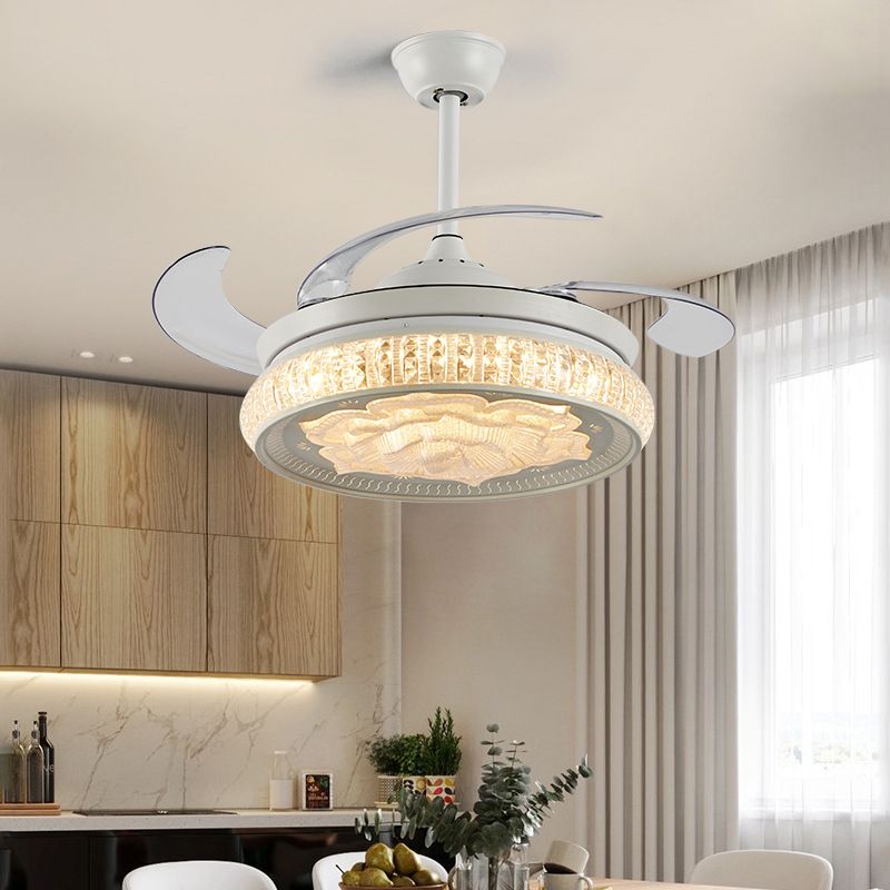 Luce ventola del soffitto bianco rosa semplice LED LED CRYSTAL SEMI FLUSH LAMPORE MONTRO CON CONTROLLO REMOTO/CONTROLLO DELLA parete/Remoto+Controllo della parete