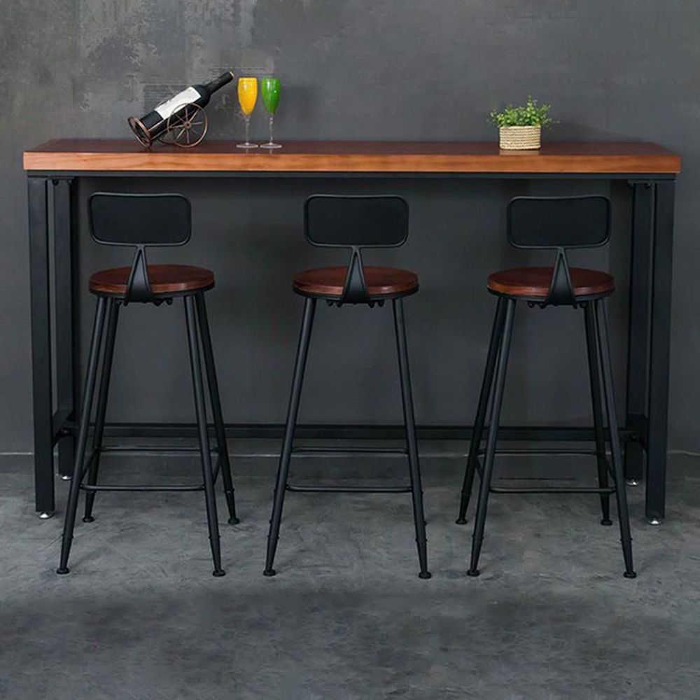 Industrial Rectangle Pine Wood Bar Table Set 1/4 Pieces Counter Table with High Stools