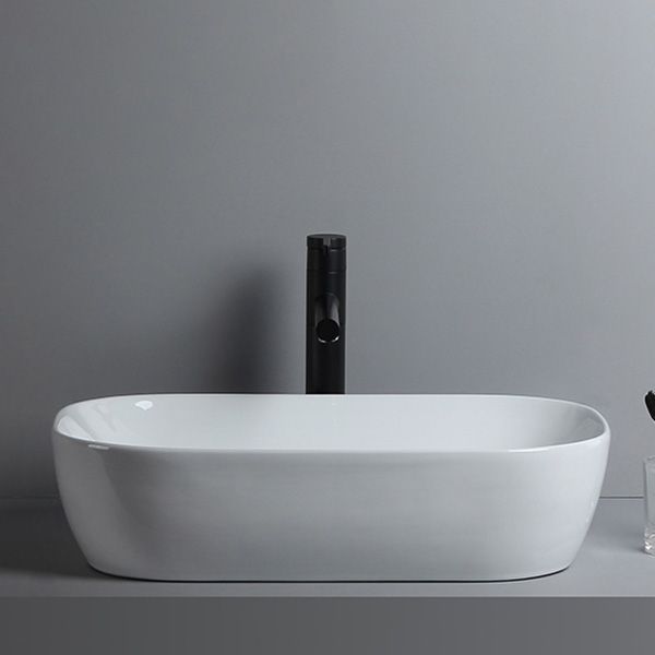 Modern Bathroom Sink Porcelain Solid Color Rectangular Vessel Sink with Pop-Up Drain