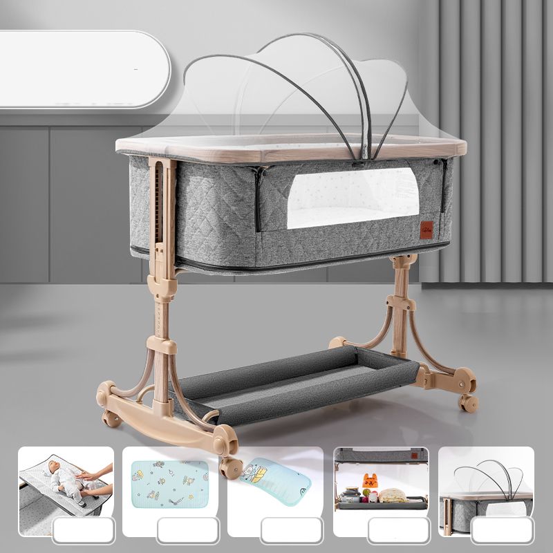 Metal Rectangle Bedside Crib Gliding Folding Crib Cradle for Baby and Toddler