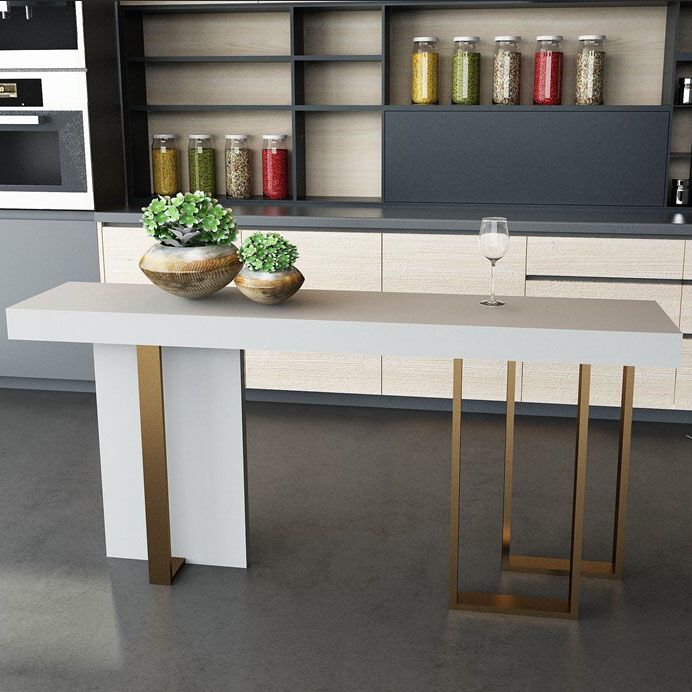 White Marble Top Bar Table Glam Metal and Stone Frame Pub Table