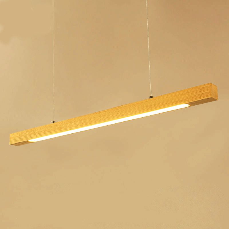 Simple  Linear Island Pendant Light Wood Hanging Lamp in Natural Wood