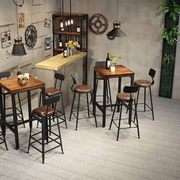 Industrial 1/2/3/5 Pieces Square Bar Table Set Solid Wood Bistro Set