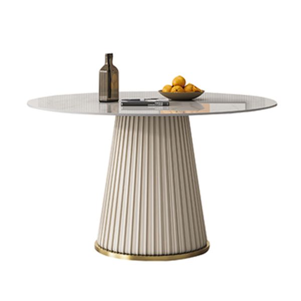 Traditional Luxury Dining Table Round White Sintered Stone Table with Pedestal Base