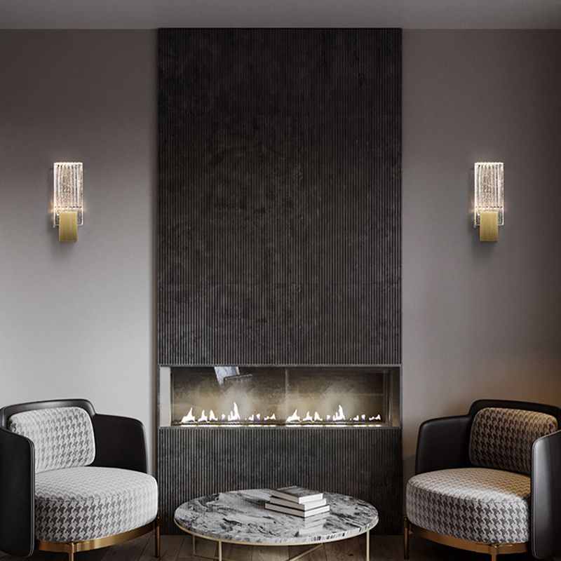 Modern Brass Wall Light Rectangle Wall Sconce with Crystal for Living Room