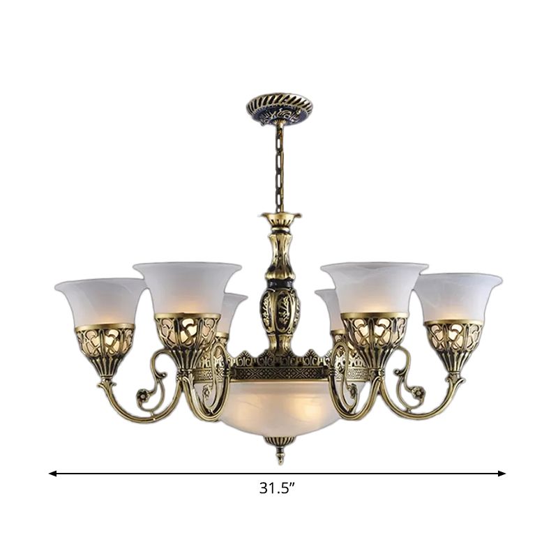 9 lampen opaal matglas hanglamp retro bronzen wijd uitlopende woonkamer plafond kroonluchter
