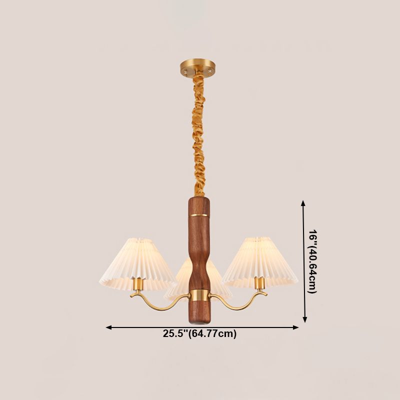Fabric Wood Pendant Light Cone Contemporary Ceiling Light for Living Room