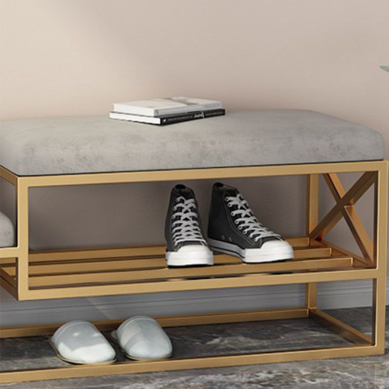 Modern Entryway Bench Cushioned Metal Seating Bench with Shoe Storage , 14" W