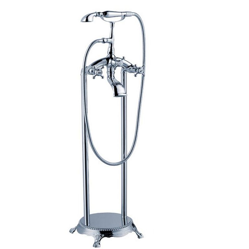 Brass Freestanding Tub Filler Floor Mounted Tub Filler with Handles