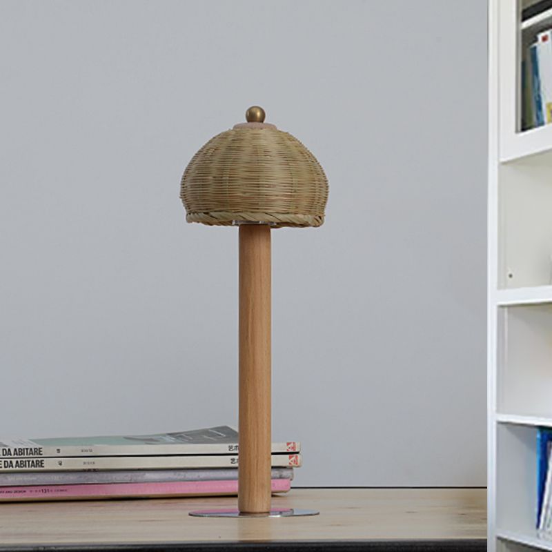 Lampada da scrivania piccola giapponese con 1 lampadina, in legno lavorato a mano, con paralume in bambù