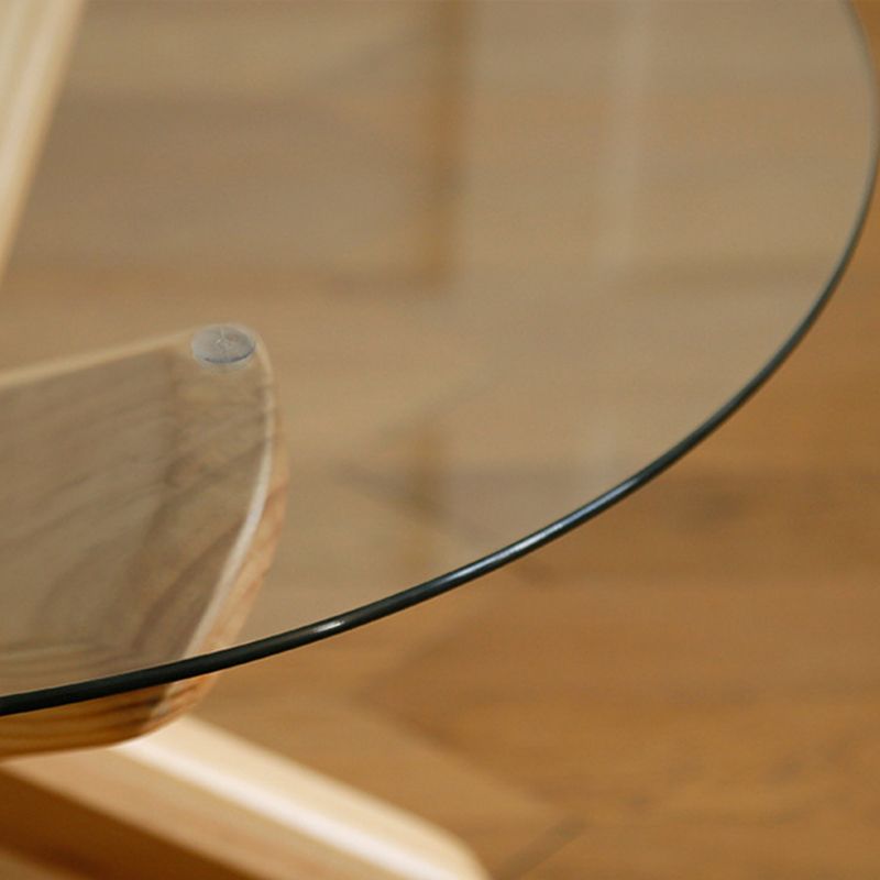 Round 1 Single Coffee Table Tempered Glass Top 3 Legs Wood Cocktail Table