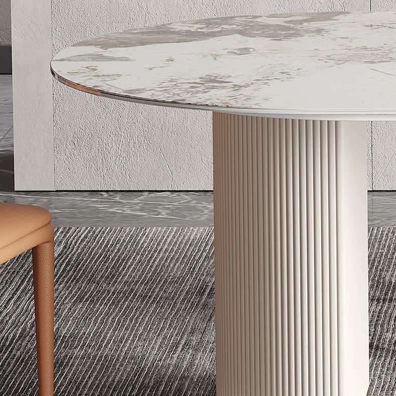 Oval Double Pedestal Modern Dining Table Sintered Stone Fixed Table for Kitchen