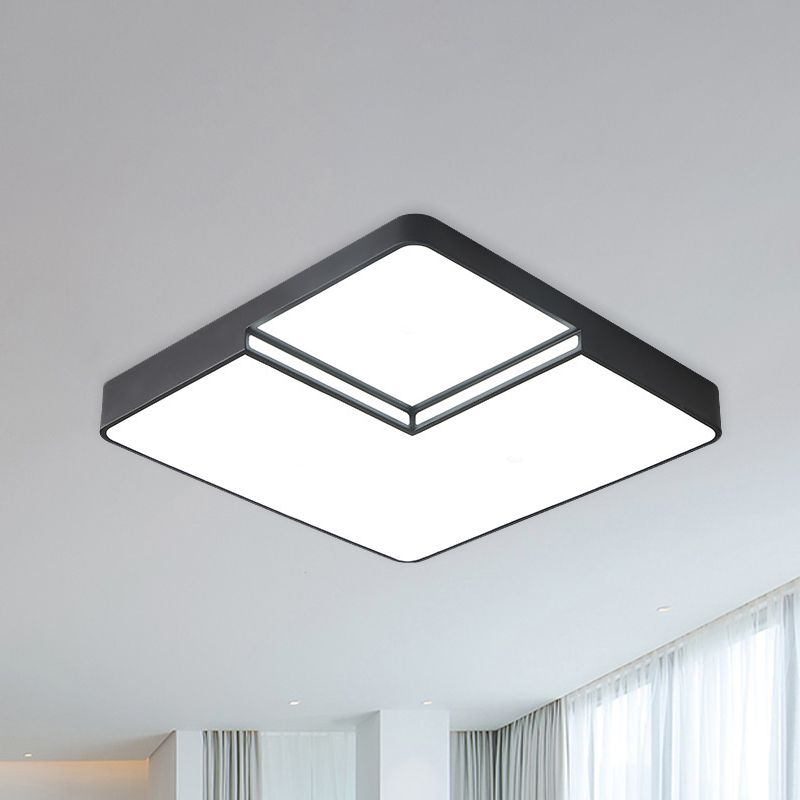 White/Black Square Flush Mount Lighting Modern LED Acrylic Ceiling Light Fixture in White/Warm Light, 16.5"/20.5" W