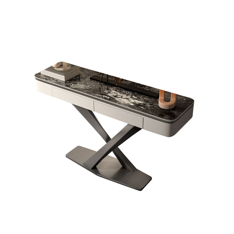 Glam Rectangle Accent Table Stone Sofa Console Table for Hall