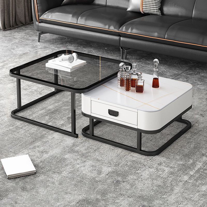 Frame Square Coffee Table Set Glam Nesting Coffee Table Set with Drawer