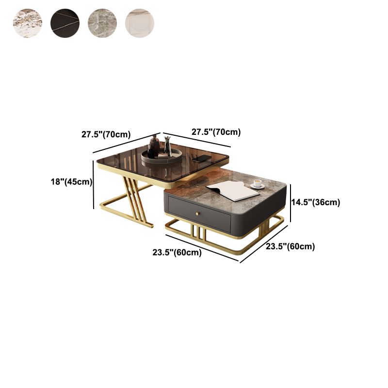 Glam Frame Coffee Table Glass/Slate Square Cocktail Table with Drawer