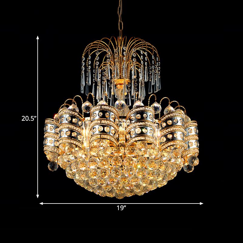 Crystal Dome Plafond Light Modern 10 lumières Gold Chandelier luminaire pour chambre à coucher