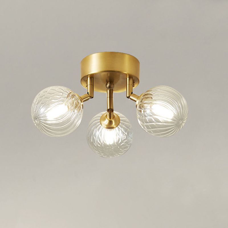 Sphere Shape Flush Mount Modern Style Glass 3/4/5/6 Lights Flush Ceiling Light in Gold