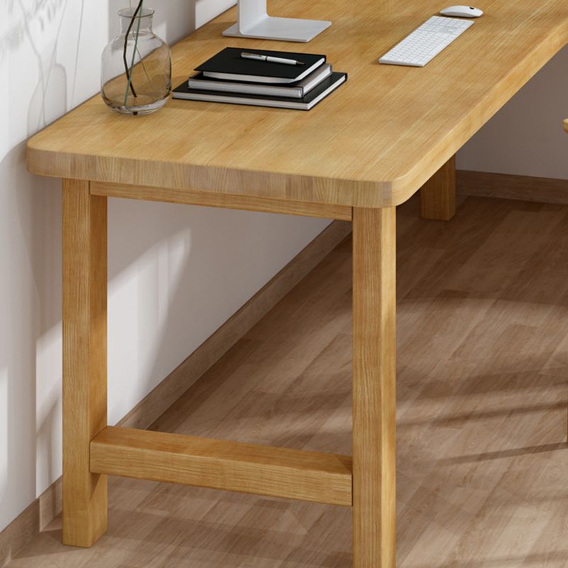 30"H Modern Office Desk L-Shape Natural Solid Wood Writing Desk