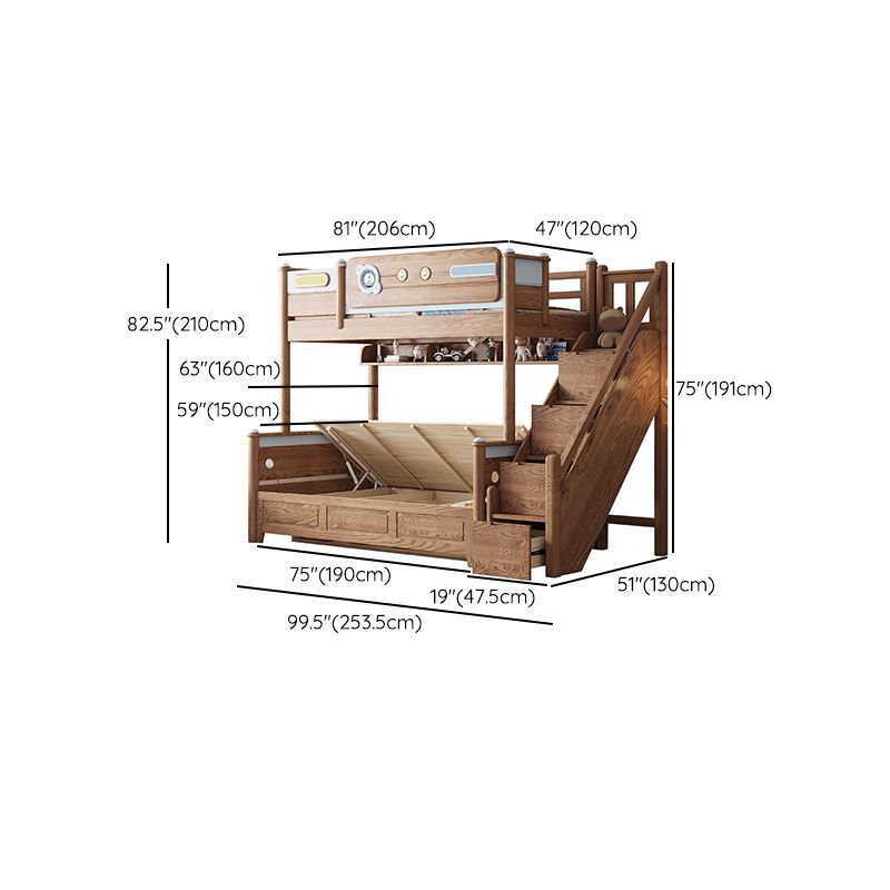 Brown Scandinavian Bunk Bed Solid Wood Standard Bunk Bed with Guardrail