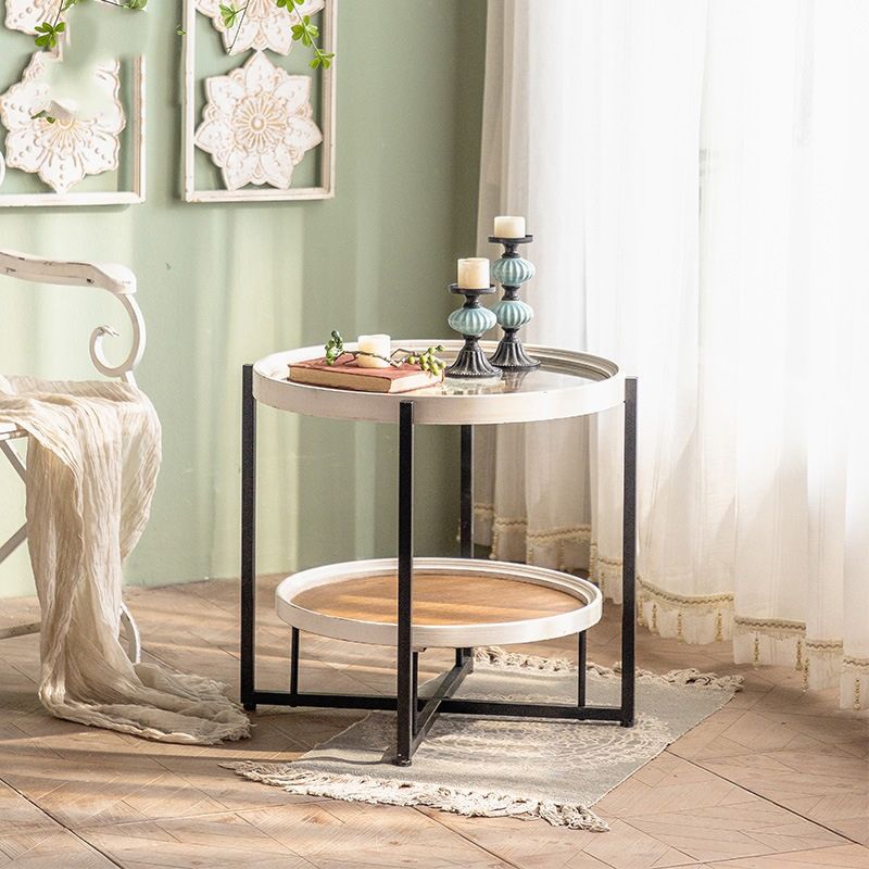 Glass Round Contemporary Coffee Table Cross Legs Single Coffee Table with Storage