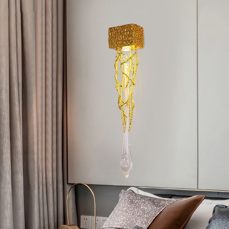 Crystal Droplet Wall Lamp Postmodern 1 Bulb Gold Plated Sconce Lighting for Stairs