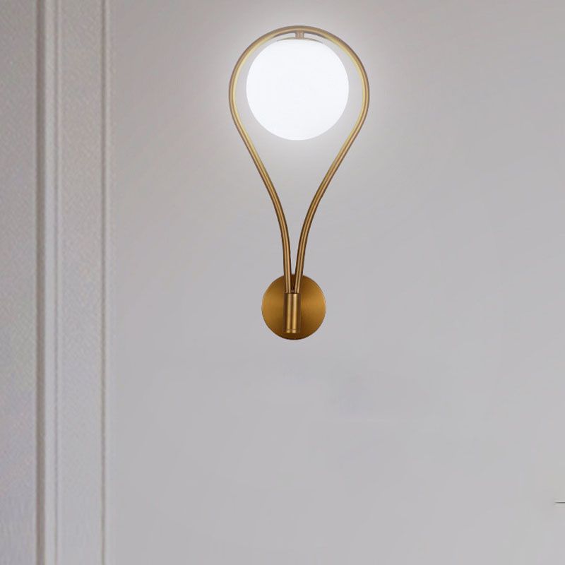 Contemporary Style Metal Wall Sconce with White Glass 1 Light Wall Lamp for Bedside