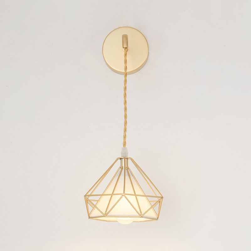 Modern Metal Wall Sconce Diamond Shape Wall Light with Fabric Shade for Bedroom