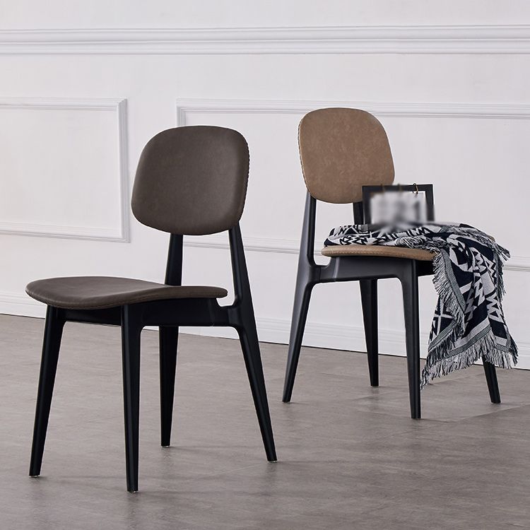 Chaises de salle à manger sans bras en cuir PU, chaise latérale à dossier ouvert avec pieds en plastique