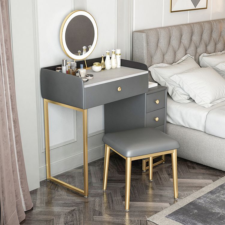 Glam Slate Top Vanity Table with 4 Drawer Dressing Table in Grey