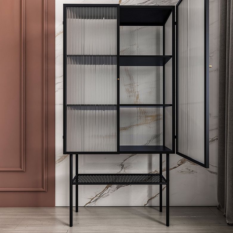 Glass Door Iron Sideboard Modern Server Cabinet with Storage for Living Room Kitchen