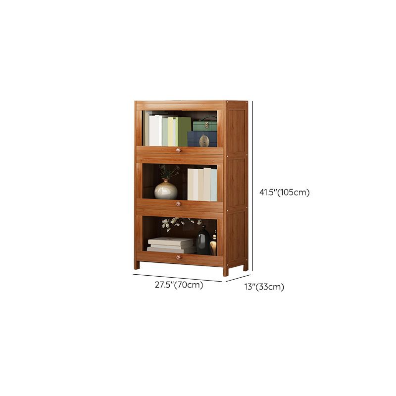 Mid Century Modern Bamboo Accent Cabinet in Brown with Glass Paned