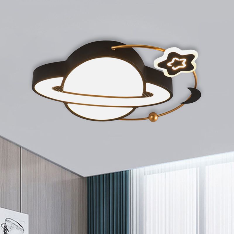 Acrylic Planet Flush Mount Lighting Modern LED Black Ceiling Light Fixture with Moon and Star Design