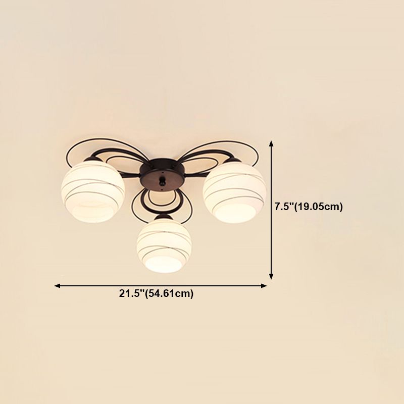 Black Shaded Semi Flush Mount Light Simple-Style Glass Living Room Ceiling Light