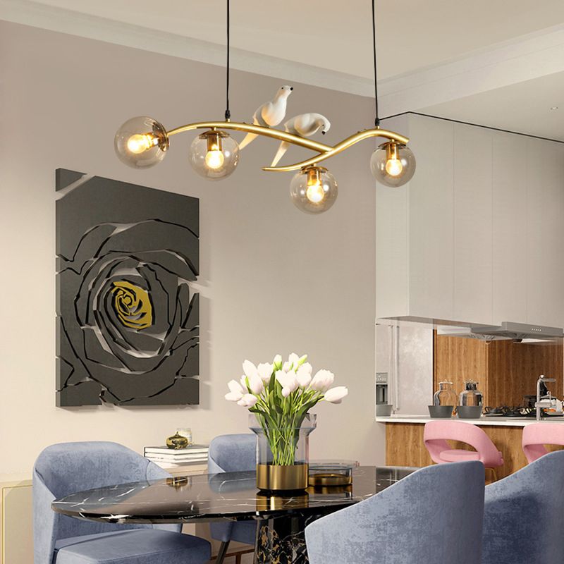 Modern Creative Globe Island Pendant Light Wrought Iron 4-Light Hanging Lamp with Glass Shade