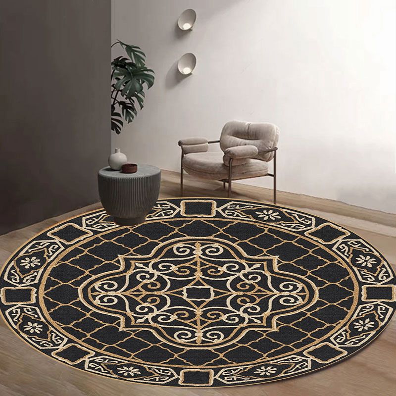 Antique Round Carpet Retro Floral Print Indoor Rug Polyester Non-Slip Backing Carpet for Living Room