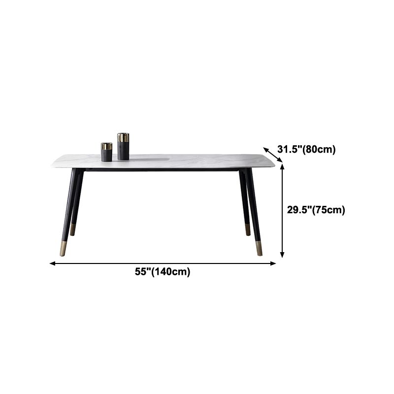 Mesa de comedor de lujo tradicional rectangular de piedra sinterizada mesa de comedor de 4 patas con marco negro