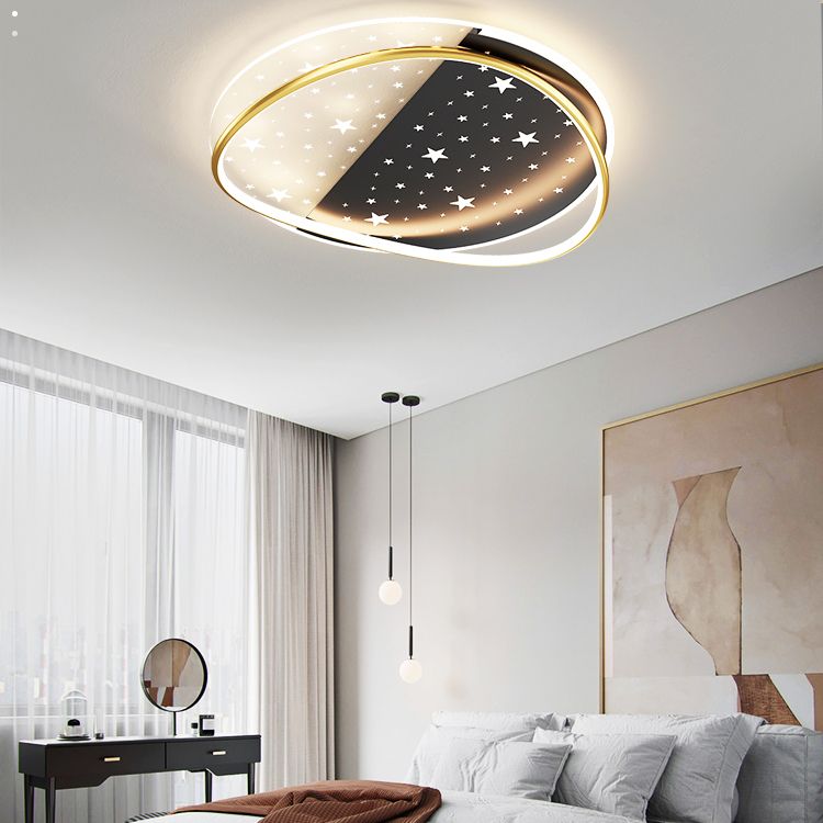 Oval Shape LED Ceiling Lamp Modern Iron 2-Light Flush Mount for Living Room