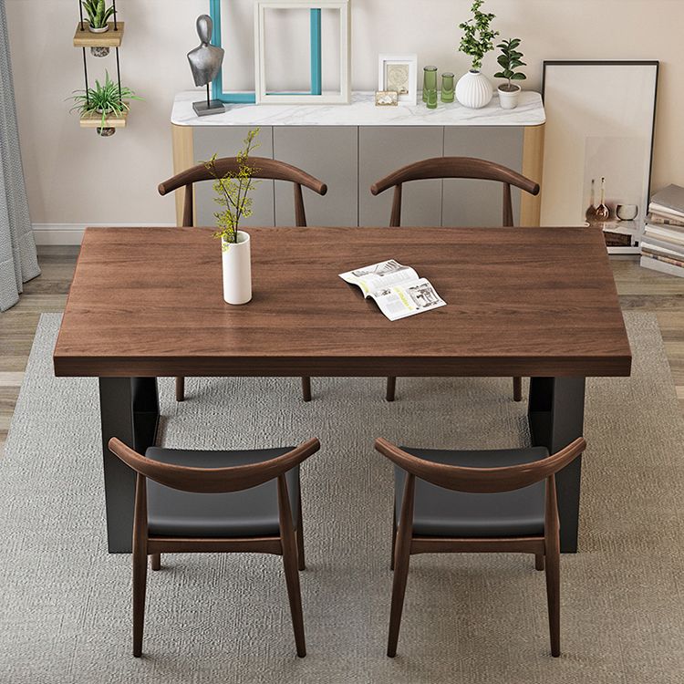 Industrial Wood Dining Table Rectangle Brown Dining Table with Black Frame