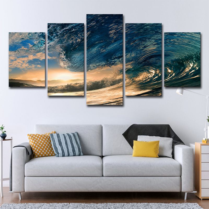 Surge and Sunset View Canvas Tropical Multi-Piece Wall Art Print in Blue for Bedroom