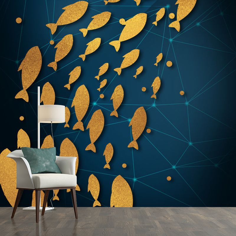 Artistic Animals Wall Paper Murals Yellow-Blue Geometry Wall Decoration for Bedroom
