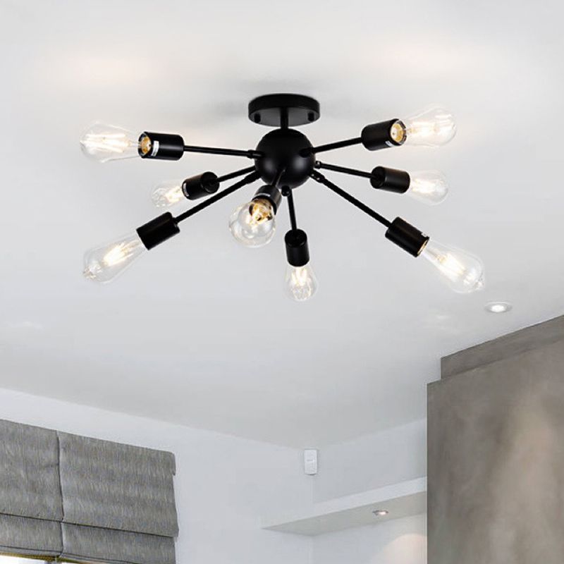Metal Ceiling Mount Chandelier Starburst Industrial Style Semi Flush Mount