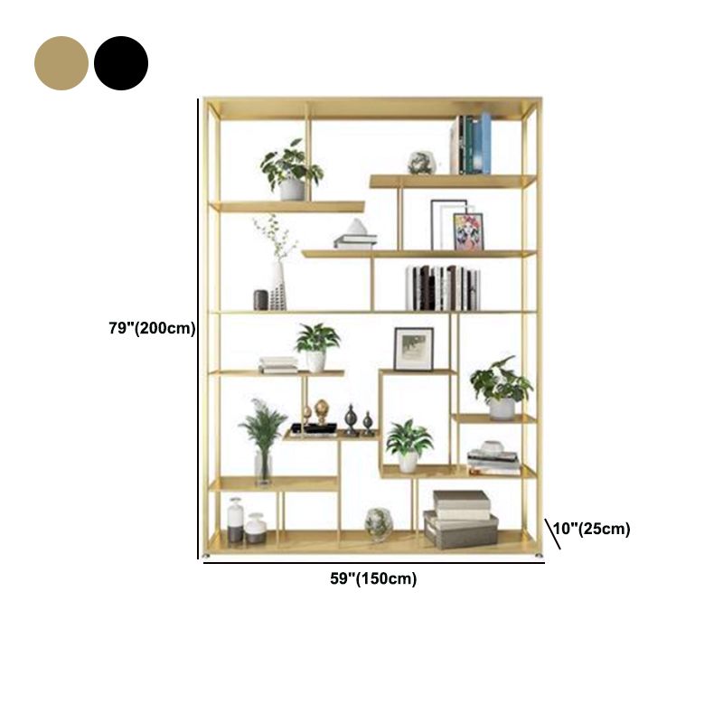 Open Back Bookshelf Scandinavian Home Office Bookcase with Metal Shelves