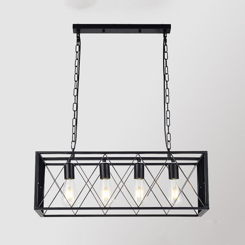 Rectangular Shape Pendant Light Modern Style Metal 4/6 Lights Hanging Lamp in Black