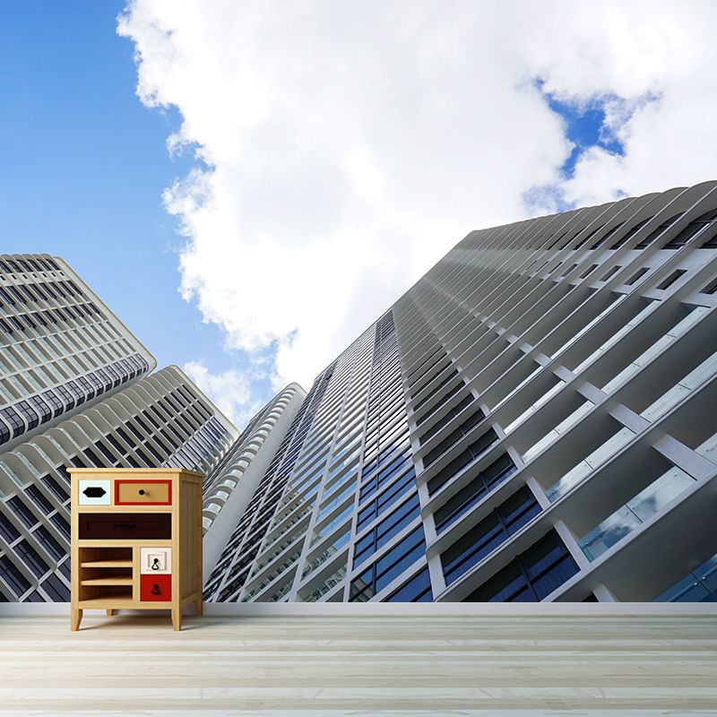 Contemporary Style City Building Mural for Meeting Room, Mildew Resistant