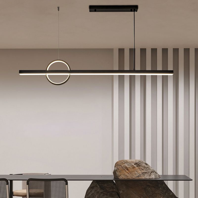 Linear Hanging Island Lights Modern Metal Chandelier Light in Black for Dining Room